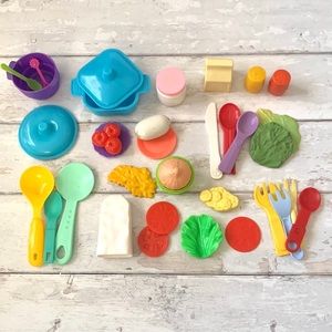 Kids Dishes Play Food Plastic Kitchen Playset Plates Forks Spoons Set 35 Pieces